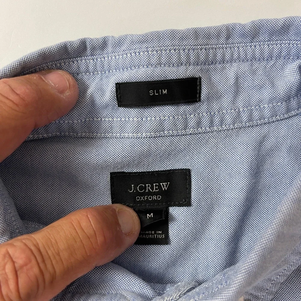 J Crew Shirt Mens M Blue Oxford Slim Fit OCBD Preppy Old Money Luxury Office